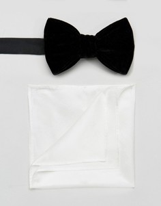 Бархатный галстук-бабочка и шелковый платок для нагрудного кармана ASOS - Черный