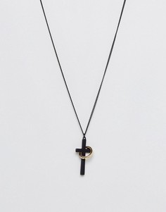 Золотисто-черное ожерелье с крестиком и кольцом Chained & Able - Черный