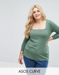Лонгслив с квадратным вырезом и рукавами реглан ASOS CURVE - Зеленый