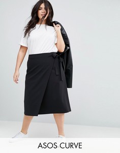 Строгая юбка миди с запахом ASOS CURVE - Черный