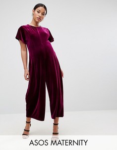 Свободный бархатный комбинезон с широкими штанинами ASOS Maternity - Красный