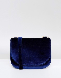Бархатная сумка-седло через плечо Monki - Темно-синий