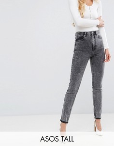 Черные узкие рваные джинсы в винтажном стиле с завышенной талией и эффектом кислотной стирки ASOS TALL FARLEIGH - Черный