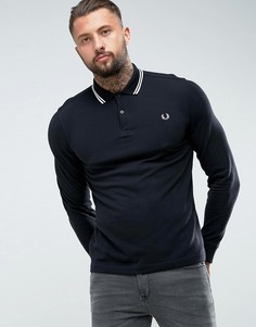 Черный лонгслив-поло узкого кроя с контрастным воротником Fred Perry - Черный