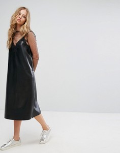 Платье из искусственной кожи с кружевной отделкой Suncoo - Черный