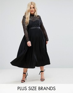 Платье миди с кружевом и плиссировкой Little Mistress Plus Premium - Черный