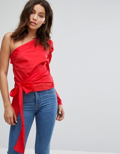 Блузка на одно плечо с поясом Miss Selfridge - Красный