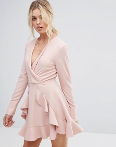 Сверхлегкое платье с длинными рукавами и оборками C/Meo Collective - Розовый