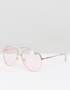 Солнцезащитные очки-авиаторы в золотистой оправе с розовыми стеклами ASOS - Розовый