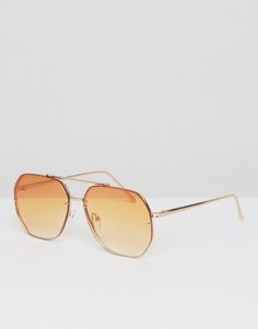 Солнцезащитные очки-авиаторы в золотистой оправе с оранжевыми стеклами ASOS - Оранжевый