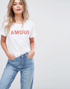 Футболка бойфренда с надписью Amour New Look - Белый