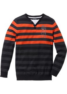 Пуловер Slim Fit (антрацитовый меланж/темно-оранжевый в полоску) Bonprix