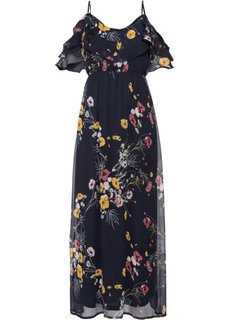 Макси-платье с цветочным принтом и вырезами в области плеч (темно-синий с рисунком) Bonprix