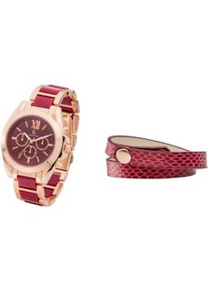 Набор: часы + браслет (бордовый/розово-золотистый) Bonprix