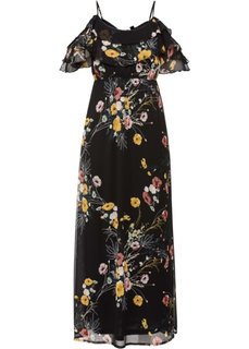 Макси-платье с цветочным принтом и вырезами в области плеч (черный с рисунком) Bonprix