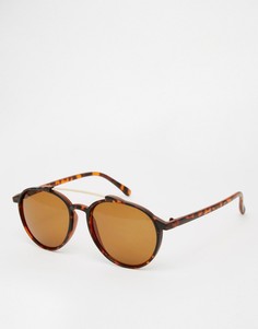 Солнцезащитные очки-авиаторы в черепаховой оправе с коричневой металлической переносицей ASOS - Коричневый