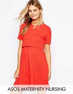 Приталенное платье с двухслойным лифом для кормящих мам ASOS Maternity - Кремовый