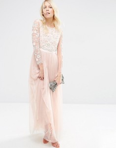 Платье макси из тюля с бабочками Needle & Thread - Розовый