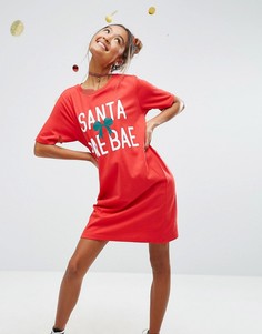 Платье-футболка с принтом Santa Bae Bae ASOS Christmas - Красный