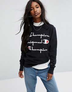 Свитшот с круглым вырезом и тройным логотипом Champion - Черный