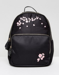 Рюкзак с цветочной вышивкой Yoki - Черный