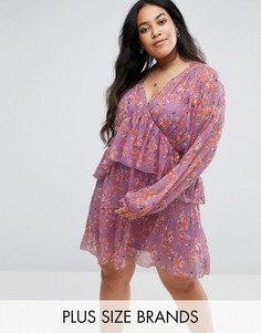 Платье с V-образным вырезом и оборкой Rage Plus - Мульти