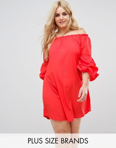 Платье с широким вырезом и оборками на рукавах AX Paris Plus - Красный
