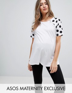 Футболка с рукавами в горошек и молниями ASOS Maternity NURSING - Белый