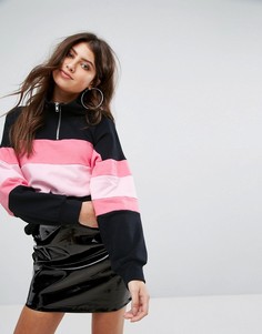 Топ в полоску с воротом на молнии PrettyLittleThing - Черный