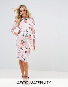Платье миди с пышными рукавами и цветочным принтом ASOS Maternity - Мульти