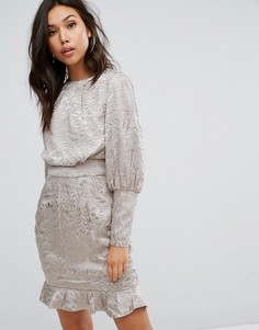 Платье мини с пышным рукавом на манжете Misha Collection - Серый