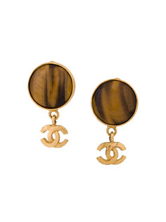 Tiger Eye CC Swing Earrings Chanel Vintage