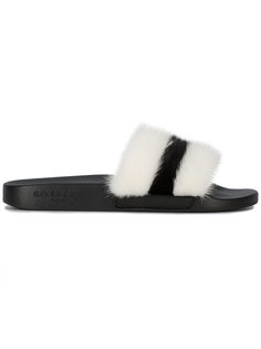 striped faux fur pool slides Givenchy