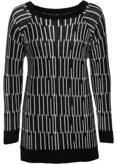 Удлиненный пуловер (черный/белый) Bonprix