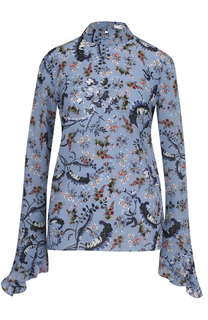 Шелковая блуза с воротником-стойкой и принтом Erdem