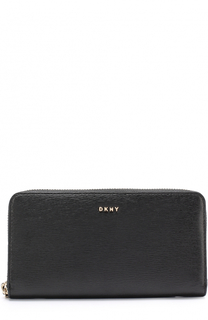 Кожаный кошелек на молнии с логотипом бренда DKNY