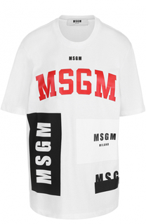 Хлопковая футболка свободного кроя с принтом MSGM