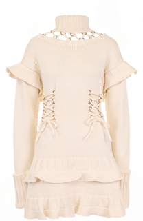 Шерстяное мини-платье с оборками и шнуровкой Alexander McQueen