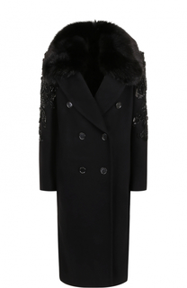 Двубортное пальто с отделкой из меха лисы и вышивкой Elie Saab