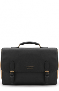 Кожаный портфель с клапаном и текстильными вставками Burberry