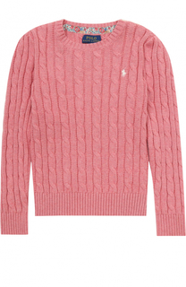 Хлопковый пуловер фактурной вязки с логотипом бренда Polo Ralph Lauren