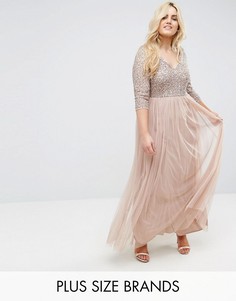 Платье макси с V-образным вырезом, рукавами 3/4 и пайетками Lovedrobe Luxe - Розовый