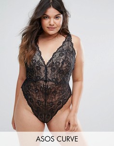 Кружевное боди со шнуровкой на спине ASOS CURVE Blair - Черный