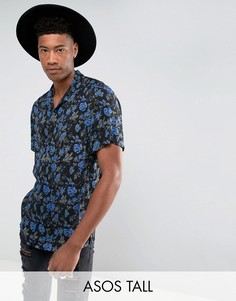 Свободная рубашка из вискозы с цветочным принтом ASOS TALL - Черный