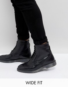 Черные кожаные броги для широкой стопы с рифленой подошвой ASOS - Черный