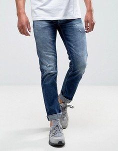 Темные прямые джинсы с рваной отделкой Replay Grover - Синий