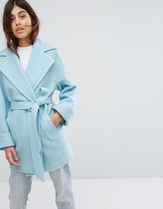 Пальто с добавлением шерсти и поясом Helene Berman - Синий