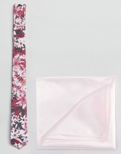 Розовый галстук с цветочным принтом и розовый платок для нагрудного кармана ASOS - Серый