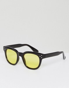 Квадратные солнцезащитные очки в черной оправе с желтыми стеклами ASOS - Черный