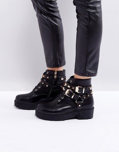 Ботинки на шнуровке с заклепками PrettyLittleThing - Черный